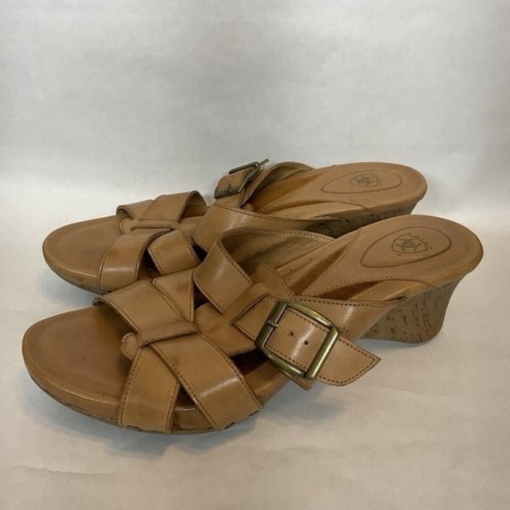 Ariat Portofino Western Tan Studded Slide Sandals Women 9.5B China Leather